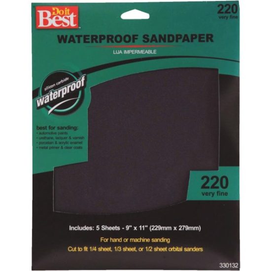 Do it Best Waterproof 9 In. x 11 In. 220 Grit Very Fine Sandpaper (5-Pack)