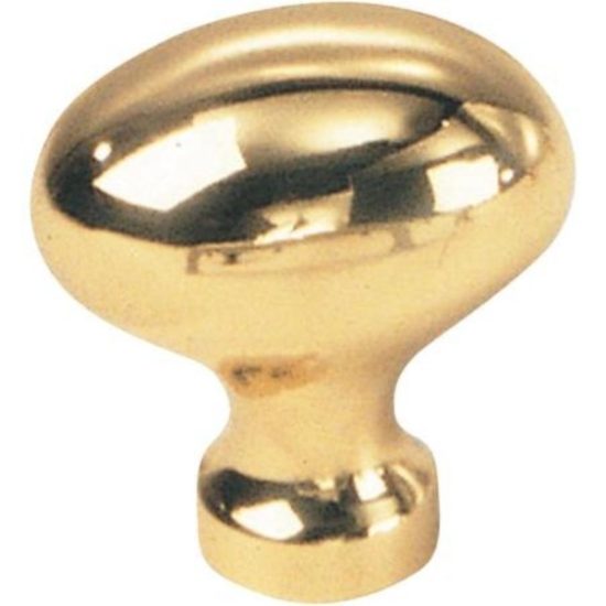 Laurey 45601 Polished Brass Knobs 1 1/4 Inch Diameter Oval Knob in Polished Brass from the Gleaming Solid Brass Collection