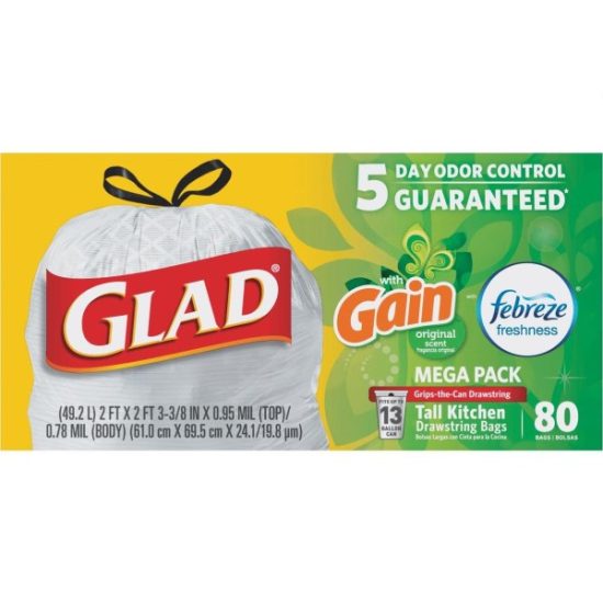 Glad Febreze 13 Gal. Gain Tall Kitchen White Trash Bag (80-Count)