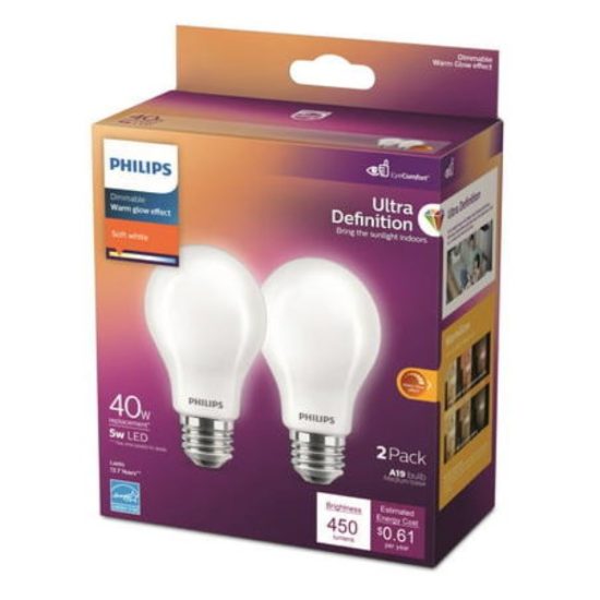Philips Ultra Definition Warm Glow 40W Equivalent Soft White A19 Medium LED Light Bulb (2-Pack)