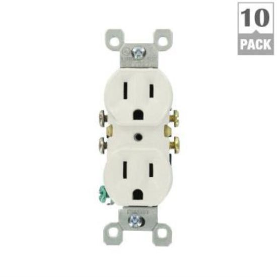 Leviton 15A White Shallow Grounded 5-15R Duplex Outlet (10-Pack)