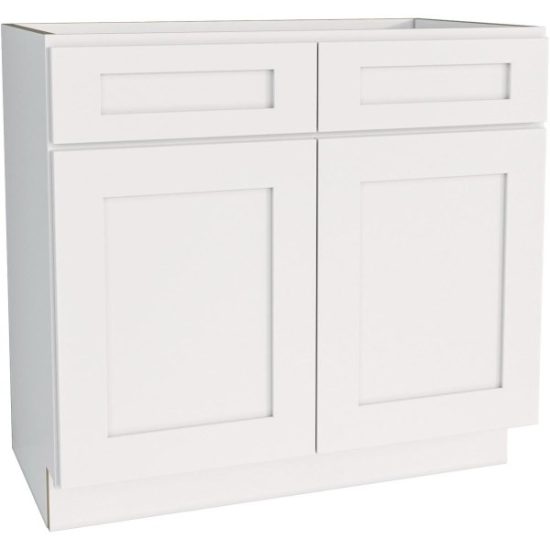 CraftMark Plymouth Shaker 36 In. W x 24 In. D x 34.5 In. H White Sink Base Kitchen Cabinet
