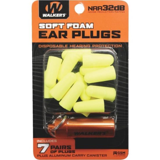 Walker's Soft Foam Neon Yellow Ear Plugs (7-Pair)
