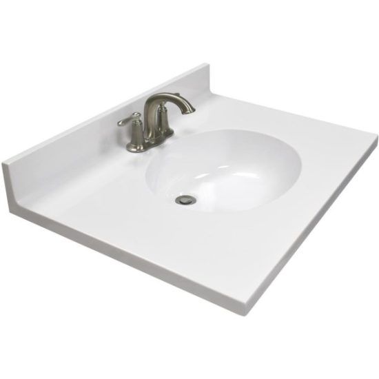 Modular Vanity Tops 31 In. W x 22 In. D Solid White Cultured Marble Flat Edge Vanity Top with Oval Bowl
