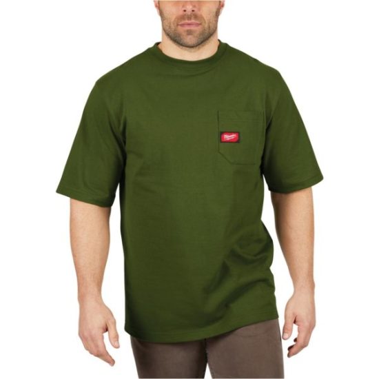 Milwaukee XL Olive Green Short Sleeve Men's Heavy-Duty Pocket T-Shirt
