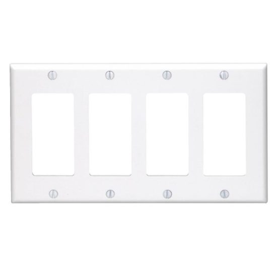 Leviton Decora 4-Gang Smooth Plastic Rocker Decorator Wall Plate, White