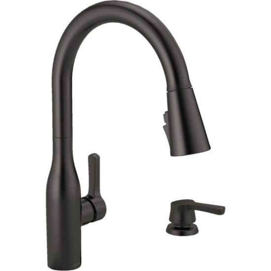 Delta Marca Single Handle Pull-Down Kitchen Faucet with Soap Dispenser, Matte Black