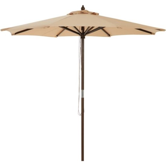 Outdoor Expressions 7.5 Ft. Pulley Tan Market Patio Umbrella with Chrome Plated Hardware