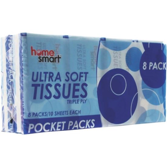 Home Smart Ultra Soft Triple Ply Pocket Pack Facial Tissues (8-Pack)