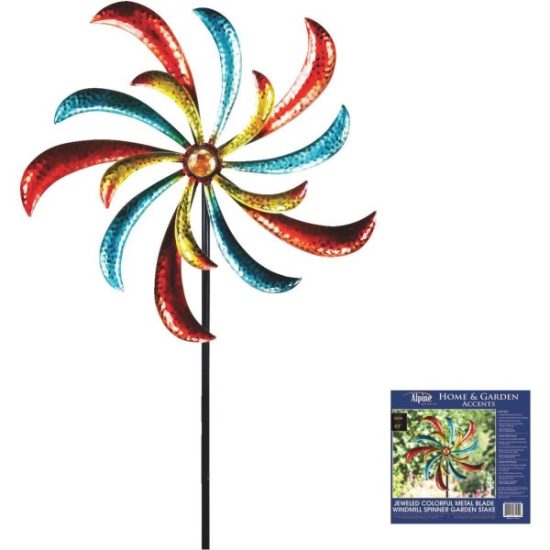 Alpine Jeweled Colorful Metal Blade Windmill Spinner Garden Stake
