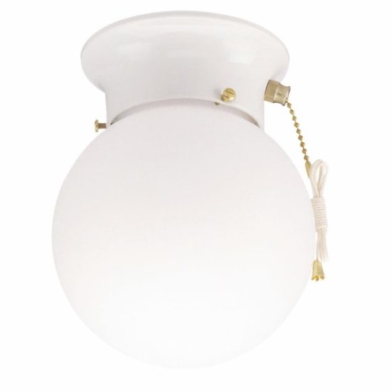 Home Impressions 6 In. White Incandescent Flush Mount Ceiling Light Fixture with Pull Chain