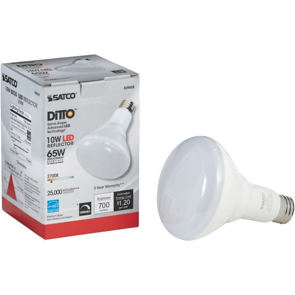 Satco Ditto 65W Equivalent Warm White BR30 Medium Dimmable LED Floodlight Light Bulb