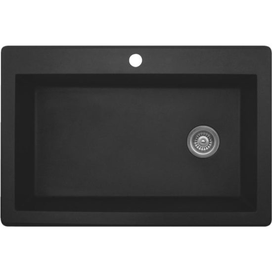 Karran Single Bowl 33 In. x 22 In. x 9 In. Deep Matte Black Quartz Kitchen Sink, Top Mount