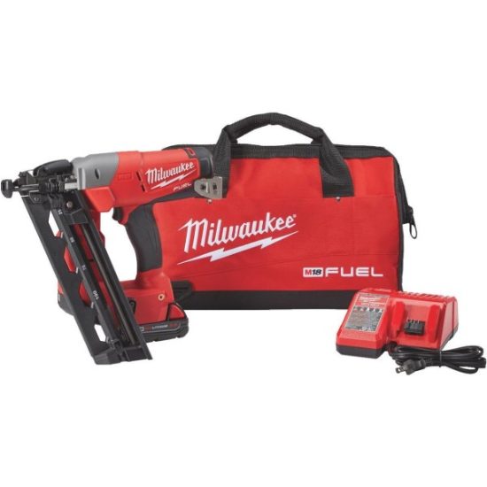 Milwaukee M18 FUEL 18 Volt Lithium-Ion Brushless 16-Gauge 2-1/2 In. Angled Cordless Finish Nailer Kit