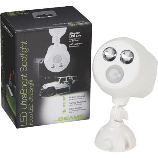Mr. Beams UltraBright 300-Lumen White Motion Sensing/Dusk-To-Dawn Spotlight Outdoor Battery Operated LED Light Fixture