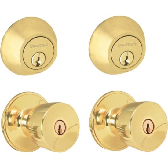 Dexter Bright Brass Deadbolt and Door Knob Combo