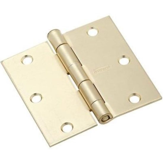 National 3-1/2 In. Square Satin Brass Door Hinge (3-Pack)