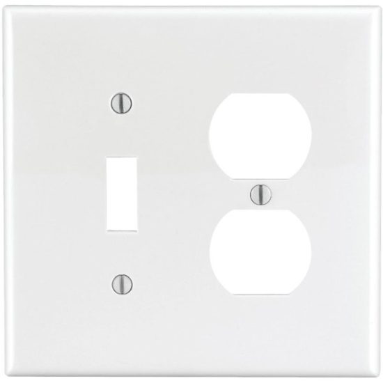 Leviton Mid-Way 2-Gang Thermoplastic Nylon Single Toggle/Duplex Outlet Wall Plate, White
