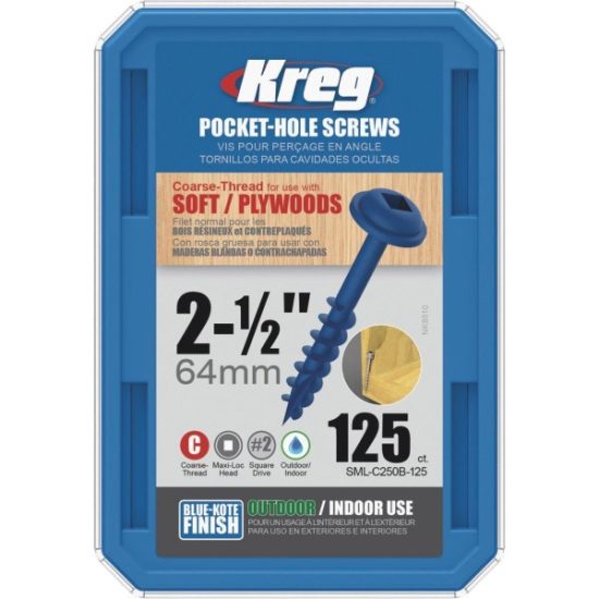 Kreg Blue-Kote #8 2-1/2 In. Coarse Maxi-Loc Washer Head Pocket Hole Screw (125 Ct.)