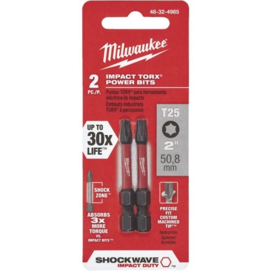 Milwaukee SHOCKWAVE T25 TORX 2 In. Power Impact Screwdriver Bit (2-Pack)