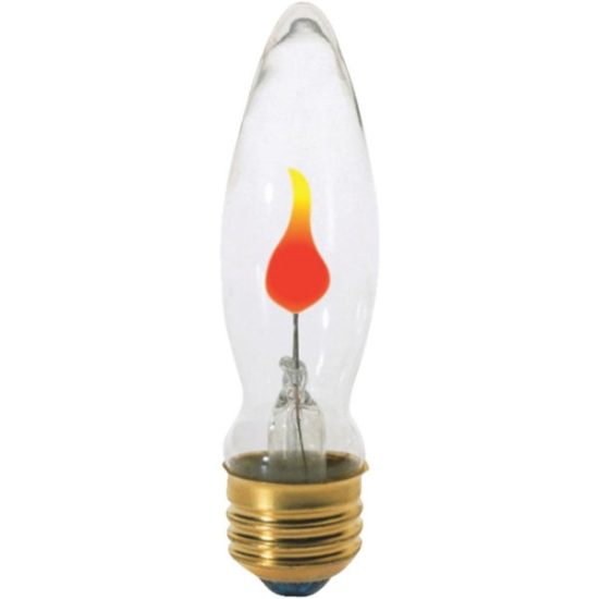 Satco 3W Clear Medium CA9 Incandescent Blunt Tip Flicker Flame Light Bulb