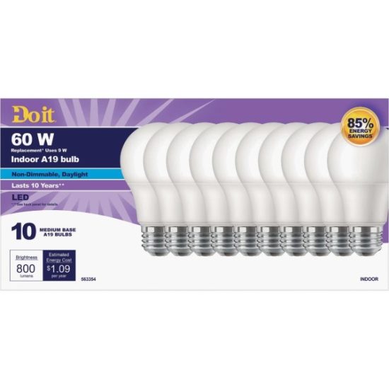Do it 60W Equivalent Daylight A19 Medium LED Light Bulb (10-Pack)