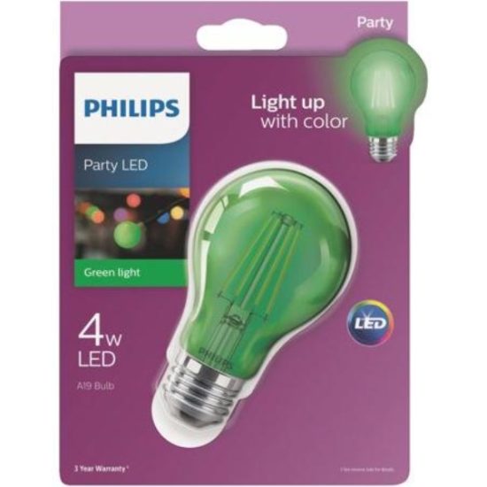 Philips Green A19 Medium 4W Indoor/Outdoor LED Decorative Party Light Bulb