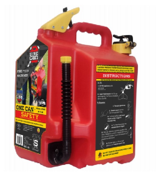 SureCan 5 Gal. Plastic Gasoline Safety Fuel Can, Red