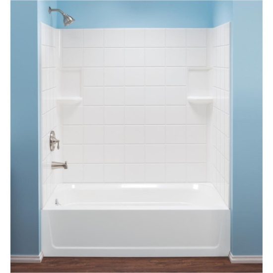 Mustee Topaz 3-Piece 60 In. L x 30 In. D (Bathtub) Tub Wall Kit in White (Tile Pattern)