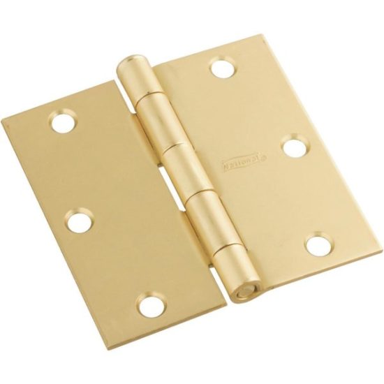 National 3.5 In. Satin Brass Square Corner Hinge