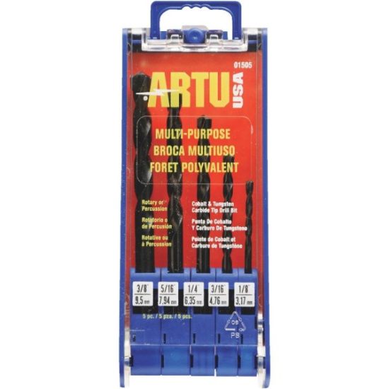 ARTU 5-Piece Cobalt & Tungsten Multi-Purpose Drill Bit Set, 1/8 In. thru 3/8 In.