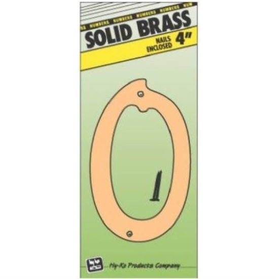 Hy-Ko 4 In. Polished Brass House Number Zero