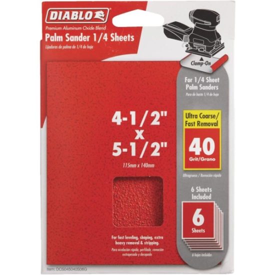 Diablo Clamp-On 40 Grit 4-1/2 In. x 5-1/2 In. 1/4 Power Sanding Sheet Sandpaper (6-Pack)
