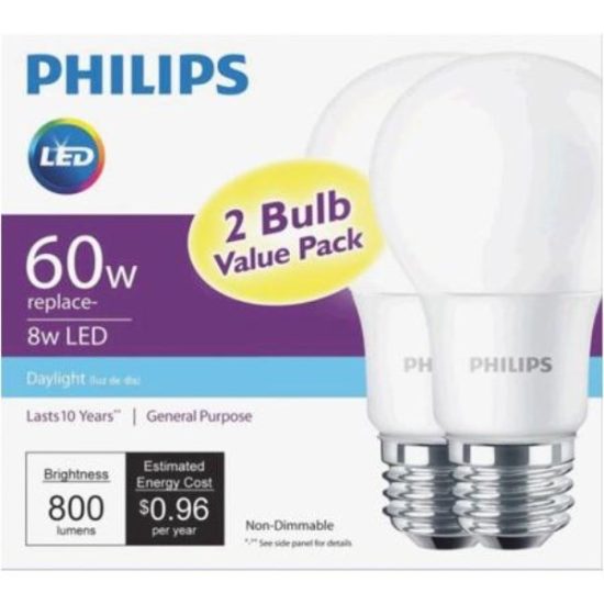 Philips 60W Equivalent Daylight A19 Medium LED Light Bulb (2-Pack)