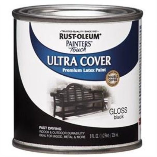 Rust-Oleum Painter's Touch 2X Ultra Cover Premium Latex Paint, Black Gloss, 1/2 Pt.