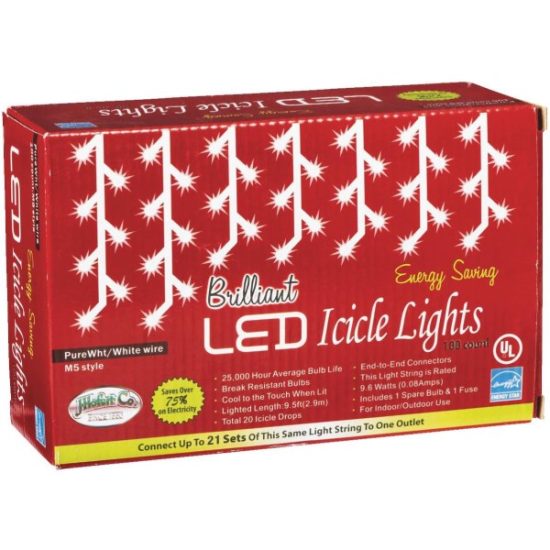 J Hofert Pure White 100-Bulb M5 LED Icicle Light Set with White Wire