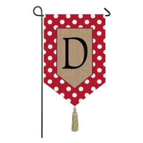 Burlap Polka-Dot Welcome Monogram D Garden Flag, 12.5 x 18 inches