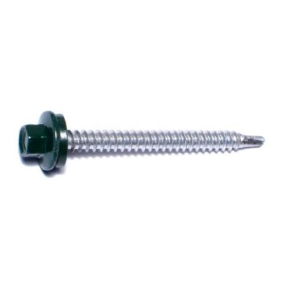 #10-14 x 2  Green Painted Steel Hex Washer Head Pole Barn Self-Drilling Screws SSHW-151