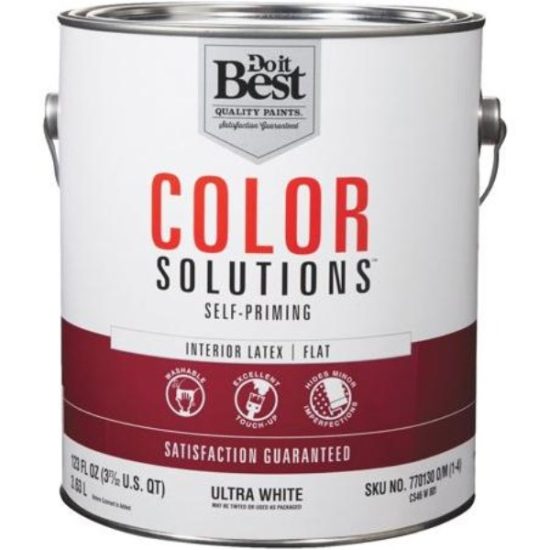 Do it Best Color Solutions Latex Self-Priming Flat Interior Wall Paint, Ultra White, 1 Gal.