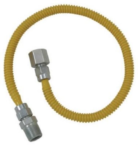 Dormont 3/8 In. OD x 24 In. Coated Stainless Steel Gas Connector, 1/2 In. FIP x 1/2 In. MIP (Tapped 3/8 In. FIP)