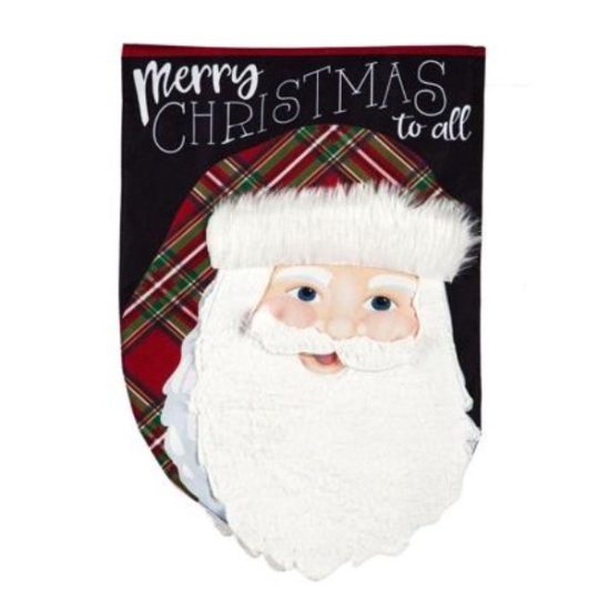 Merry Christmas Plaid Santa Garden Linen Flag
