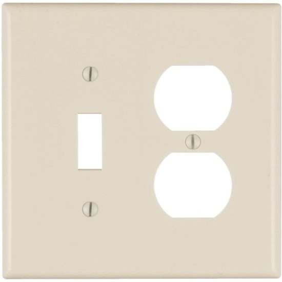 Leviton Mid-Way 2-Gang Thermoset Single Toggle/Duplex Outlet Wall Plate, Light Almond