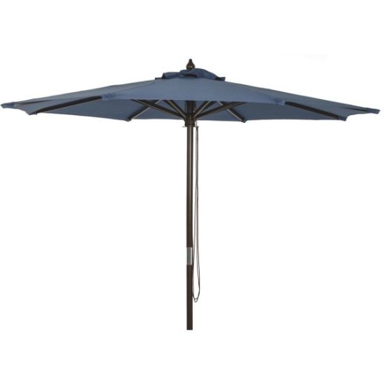 Outdoor Expressions 9 Ft. Pulley Heather Blue Market Patio Umbrella with Chrome Plated Hardware