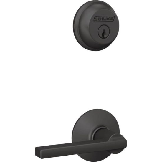 Schlage Matte Black Single Cylinder Deadbolt and Keyed Entry Latitude Lever Combo