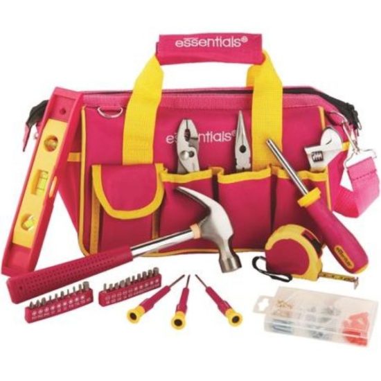 Essentials Around-the-House Homeowner's Tool Set with Pink Tool Bag (32-Piece)