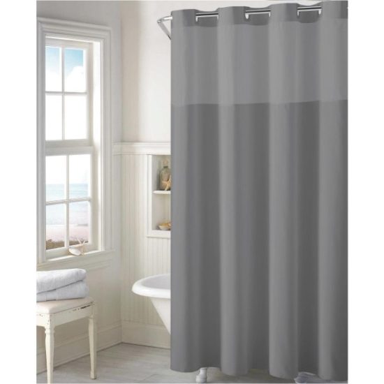 SureFit 71 In. x 74 In. Solid Frost Gray Microfiber Hookless Shower Curtain with PEVA Liner