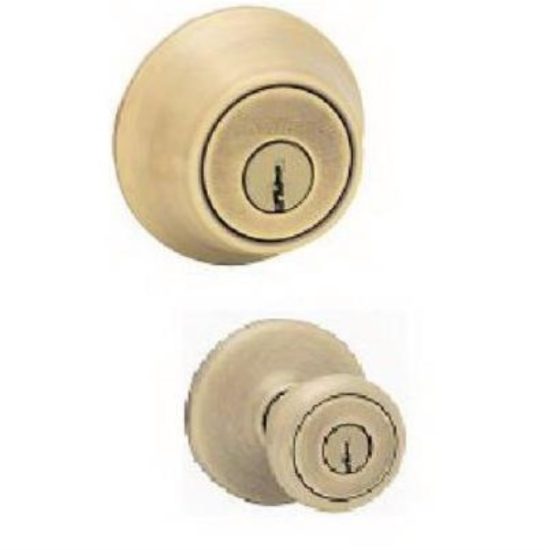 Kwikset Antique Brass Deadbolt and Door Knob Combo