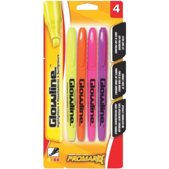ProMarx Glowline Chisel Tip Pen Style Highlighter Assortment (4-Pack)