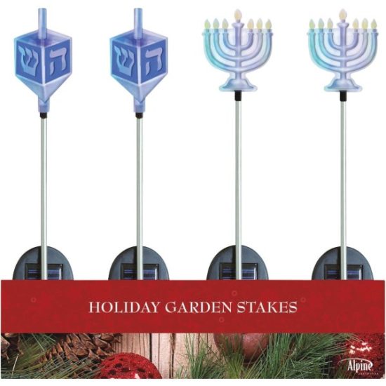 Alpine Solar Iridescent Menorah/Dreidel Stake -Asst'd Tray Pk of 20