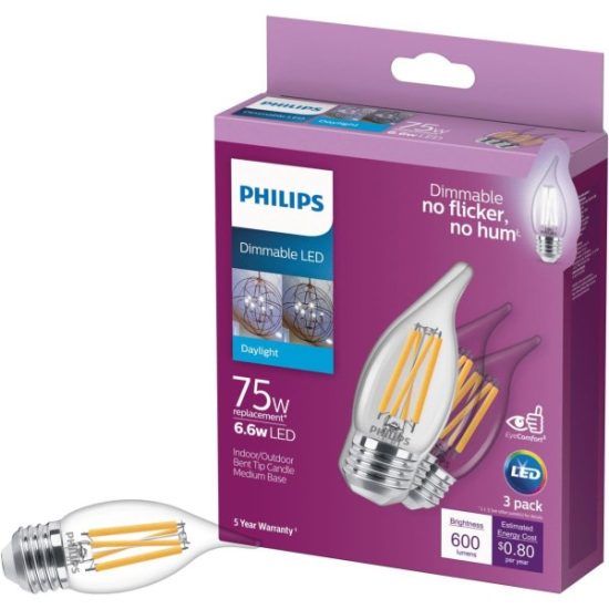 Philips 75W Equivalent Daylight BA11 Medium Dimmable LED Light Bulb (3-Pack)